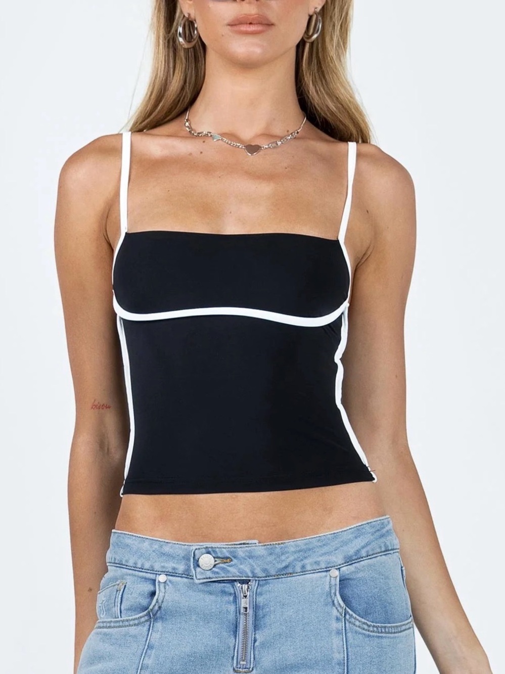 NWT Princess Polly Contrast Square Neck Cami Top Black/White (Never Worn)